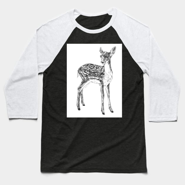 Ink drawing of a fawn Baseball T-Shirt by katerinamk